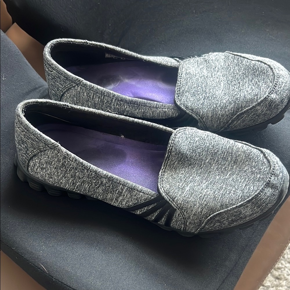 Skechers Gray and Black Loafers Comfortable Slip-On Flats